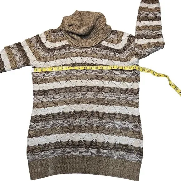 Kim Rogers Sweater Womens Brown Cream Stripe Cowl Neck Pullover Soft Sweater M - Picture 6 of 9